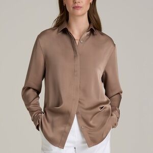 American Tall Relaxed Button-Up Blouse for Tall Women in Latte Size MM / Tall /